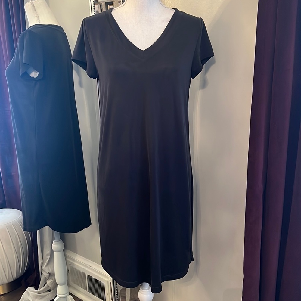 C&C California Modal V-Neck Black Shortsleeved T-shirt Dress Size Small